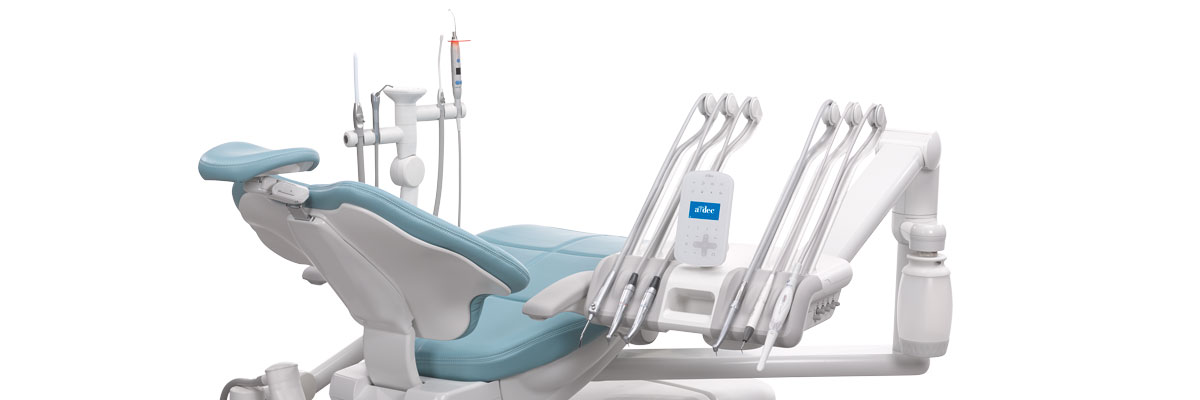 A-dec dental delivery system in cyan 