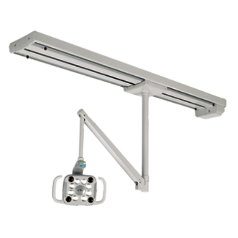 A-dec 500 LED dental light mounted to a ceiling track mount
